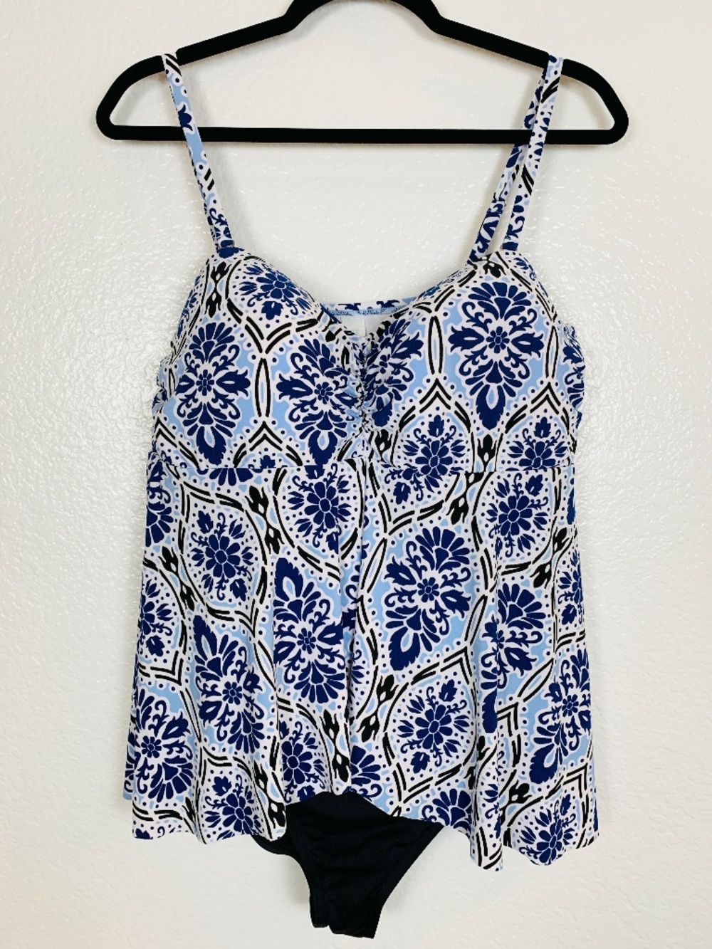 Bal Harbour One Piece Swim Suit Bandeau Flyaway Fauxkini Womens Size 18 Blue